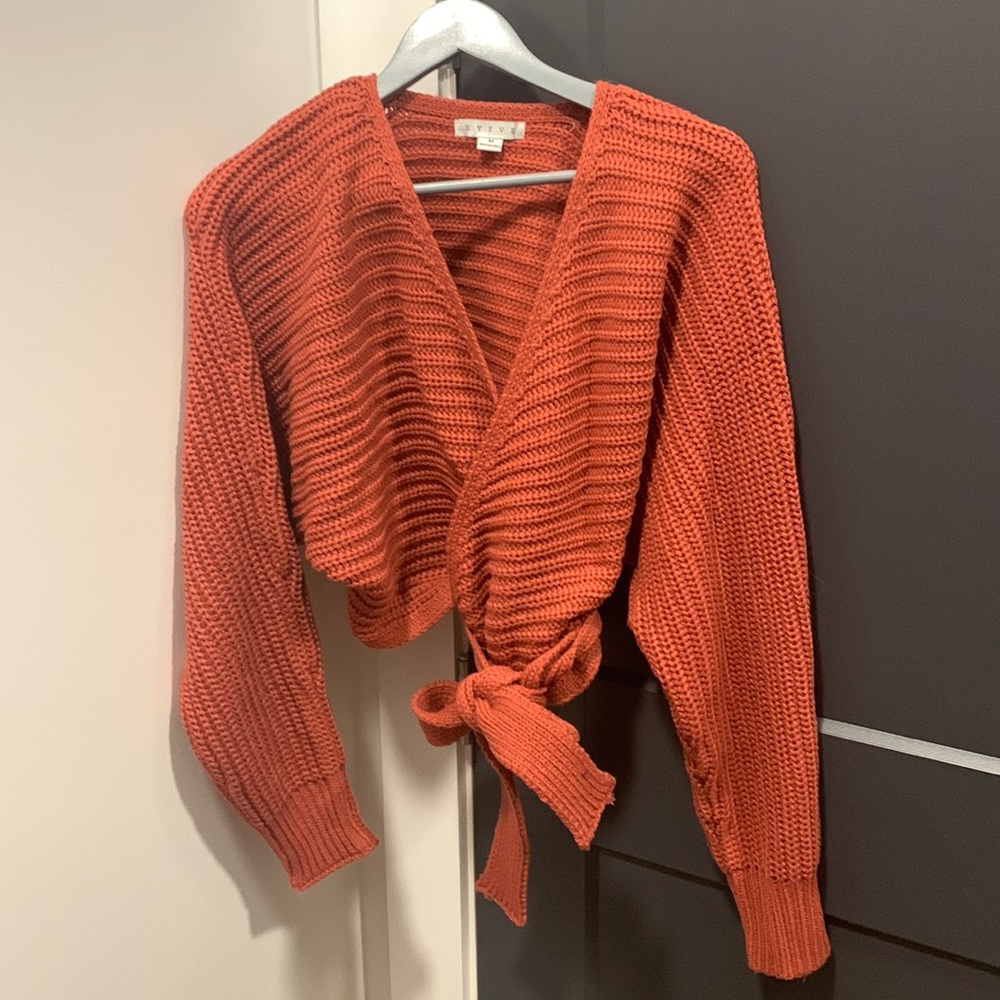 Orange/Tan Crop Wrap Sweater